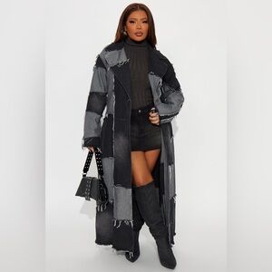 Fashion Nova SOLDOUT Size Two-Tone Patchwork Fringe Maxi Denim Jacket - Plus 2X